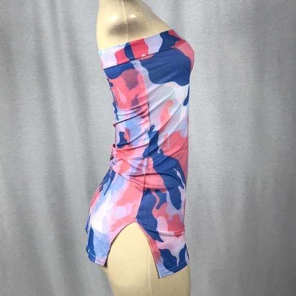Zuliana Size Small Camouflage Multi Color Print Tie Dye Strapless Dress. New - Picture 2 of 3